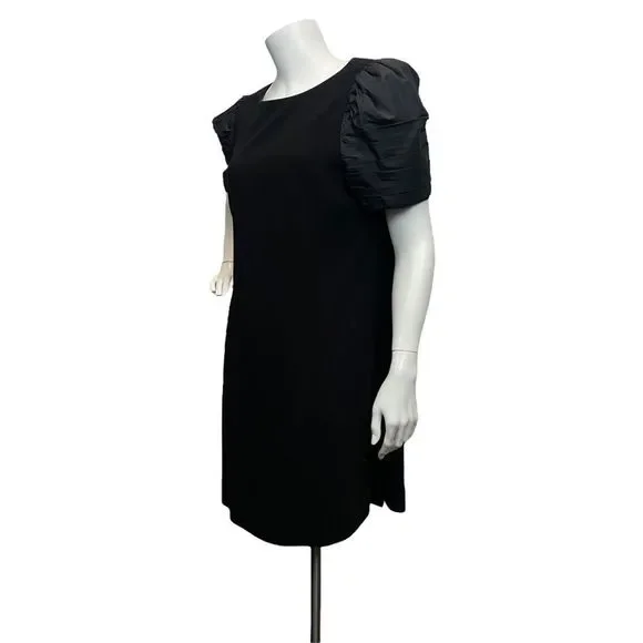 Rickie Freeman Teri John 14 Black w/ Gray Puffy Short Sleeve Retro Mini Dress